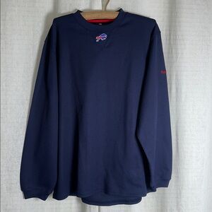 NFL x Reebok L Navy Crewneck Waffle Knit Buffalo Bills Long Sleeve Pullover Top